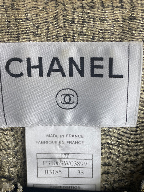 Chaqueta Chanel Tweed CC Logo Dorado-Talla 38