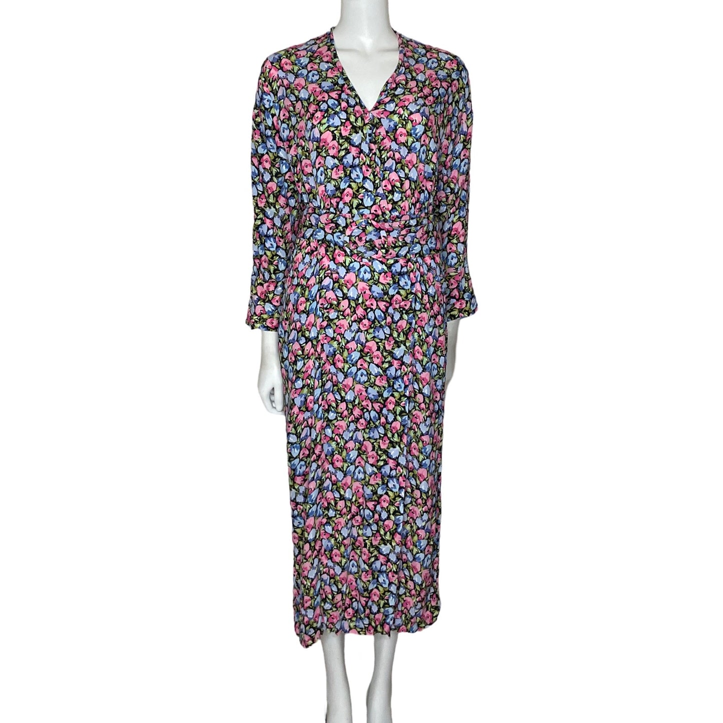 Vestido Zara Floral Manga Larga Negro-Talla M