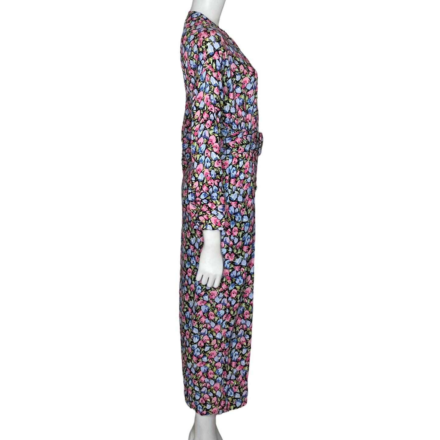 Vestido Zara Floral Manga Larga Negro-Talla M