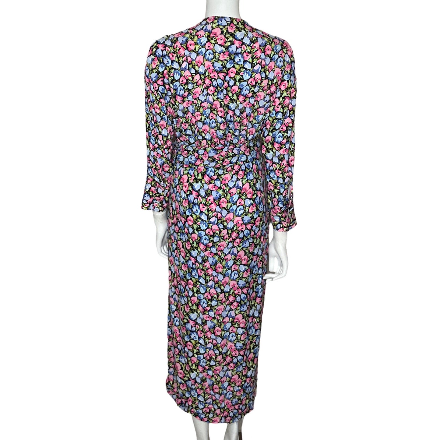 Vestido Zara Floral Manga Larga Negro-Talla M