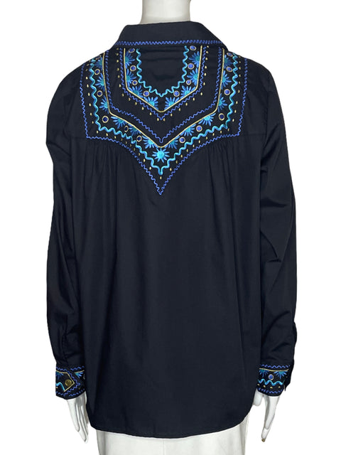 Camisa Bob Mackie Bordado Negro-Talla M