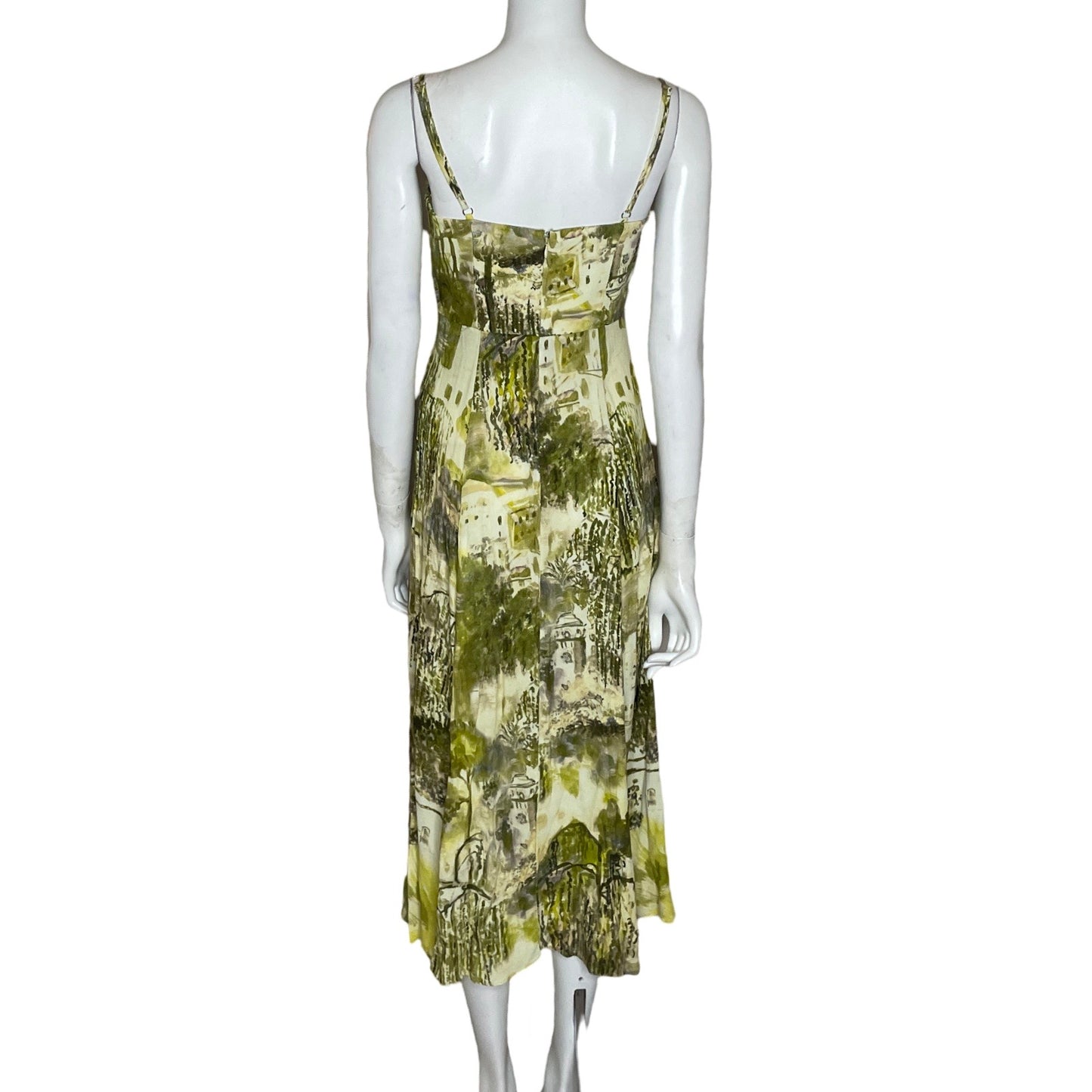 Vestido Zara Estampado Sin Mangas Verde-Talla M