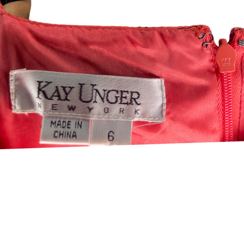 Vestido Kay Unger Cuello Pedreria Naranja-Talla 6