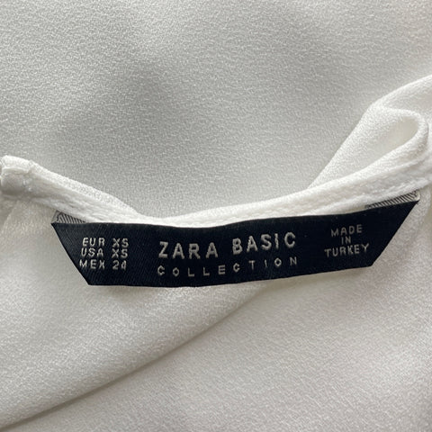 Blusa Zara Vuelos Manga Corta Blanco-Talla XS