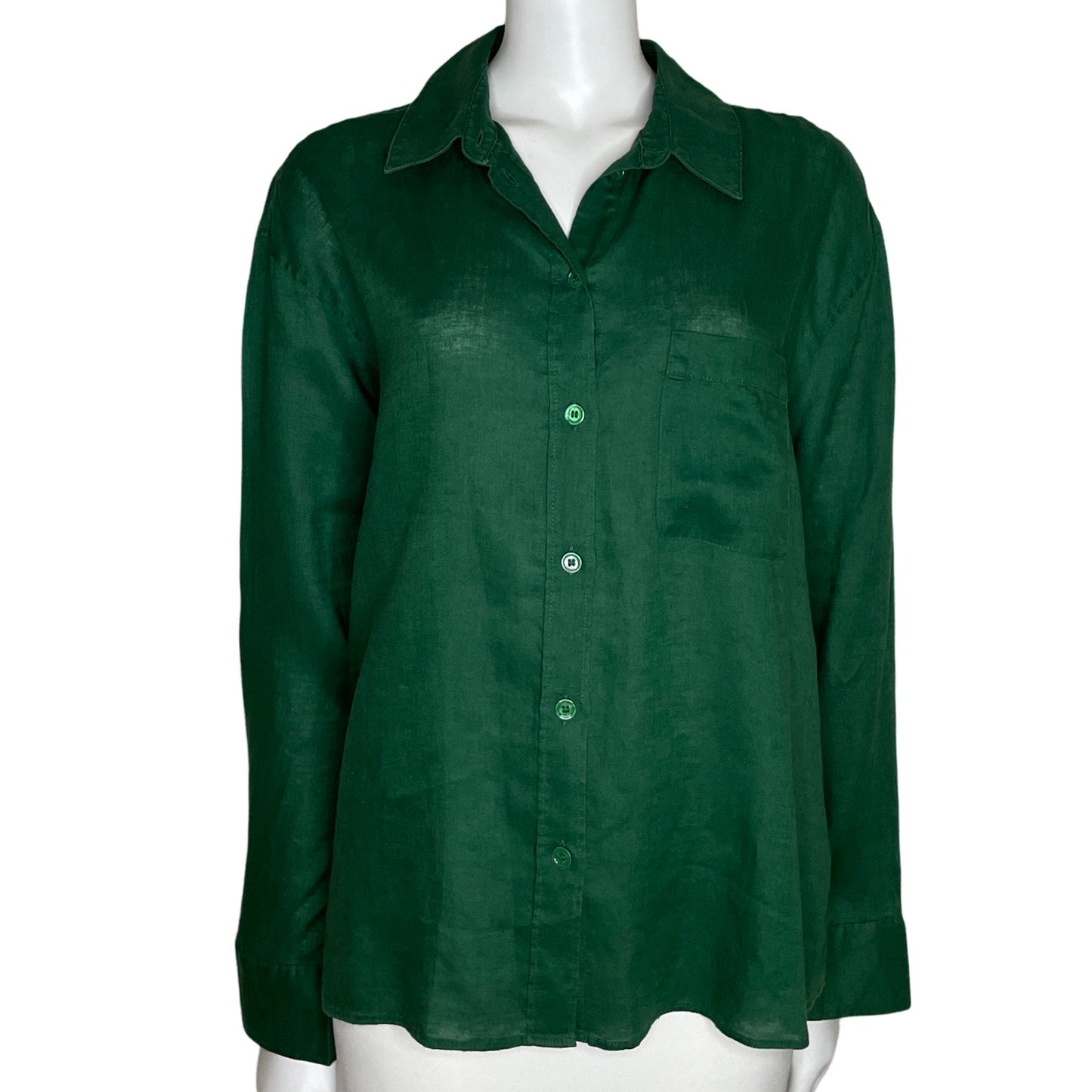 Camisa Zara Bolsillo Manga Larga Verde-Talla XL