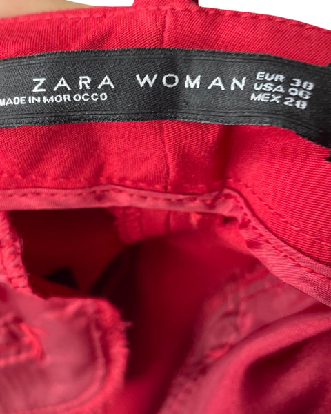 Pantalón Zara Recto Tiro Alto Rojo-Talla 06