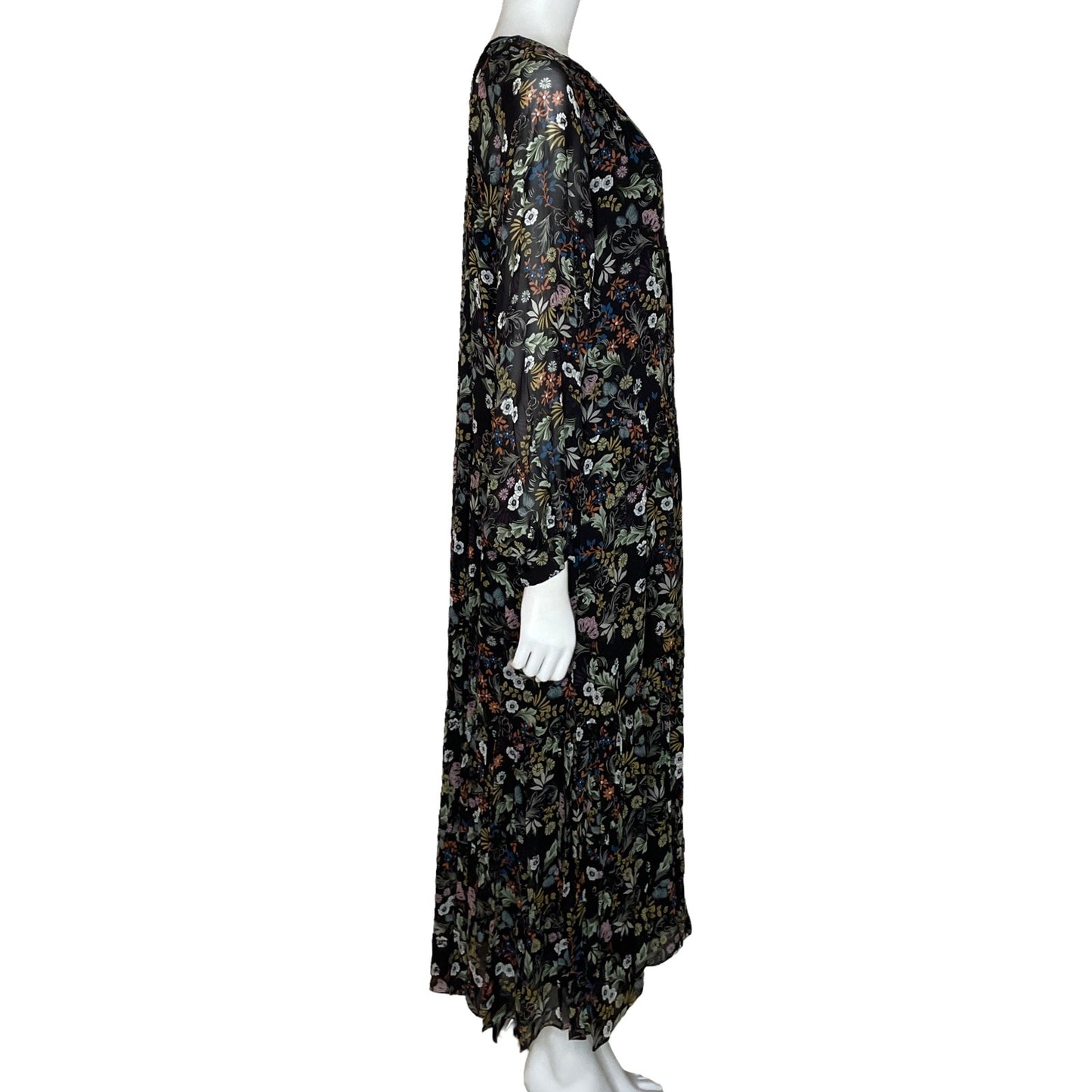 Vestido Massimo Dutti Midi Floral Negro-Talla S