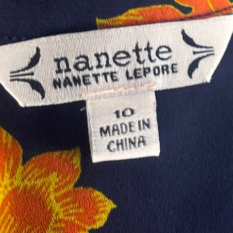 Vestido Nanette Lepore Plisado Flores Azul - Talla 10