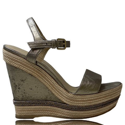 Sandalias Stuart Weitzman De Yute Plataforma Beige - Talla 9
