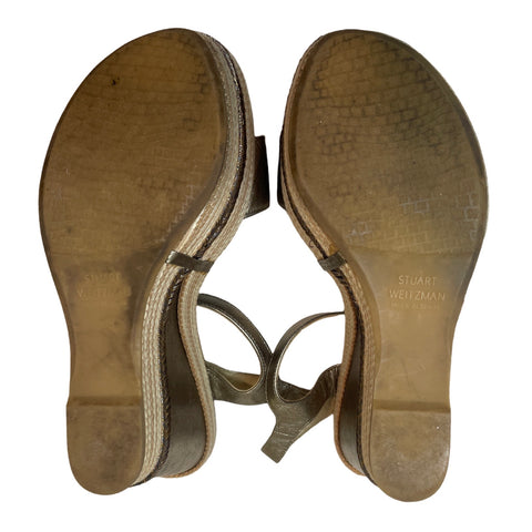 Sandalias Stuart Weitzman De Yute Plataforma Beige - Talla 9