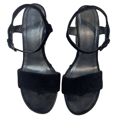 Sandalias Stuart Weitzman De Yute Plataforma Negro - Talla 9