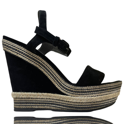 Sandalias Stuart Weitzman De Yute Plataforma Negro - Talla 9