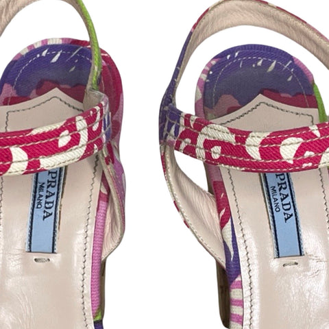 * Sandalias Prada Lona Estampada Rosado-Talla 38.5