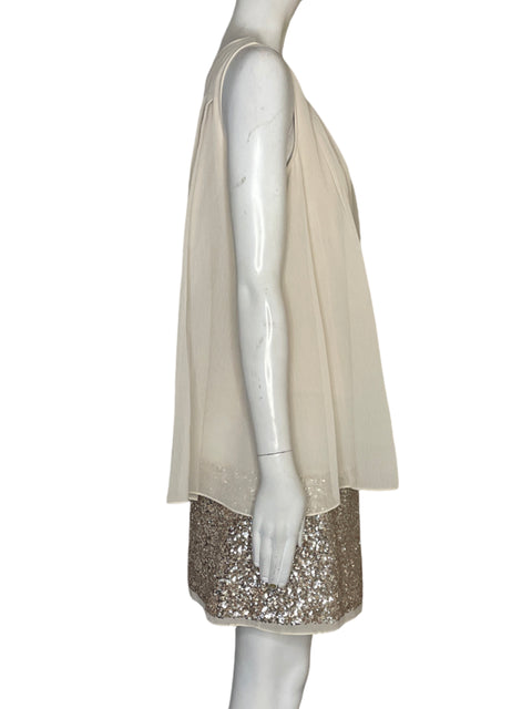 Vestido Aidan Mattox One Shoulder Lentejuelas Beige - Talla 6