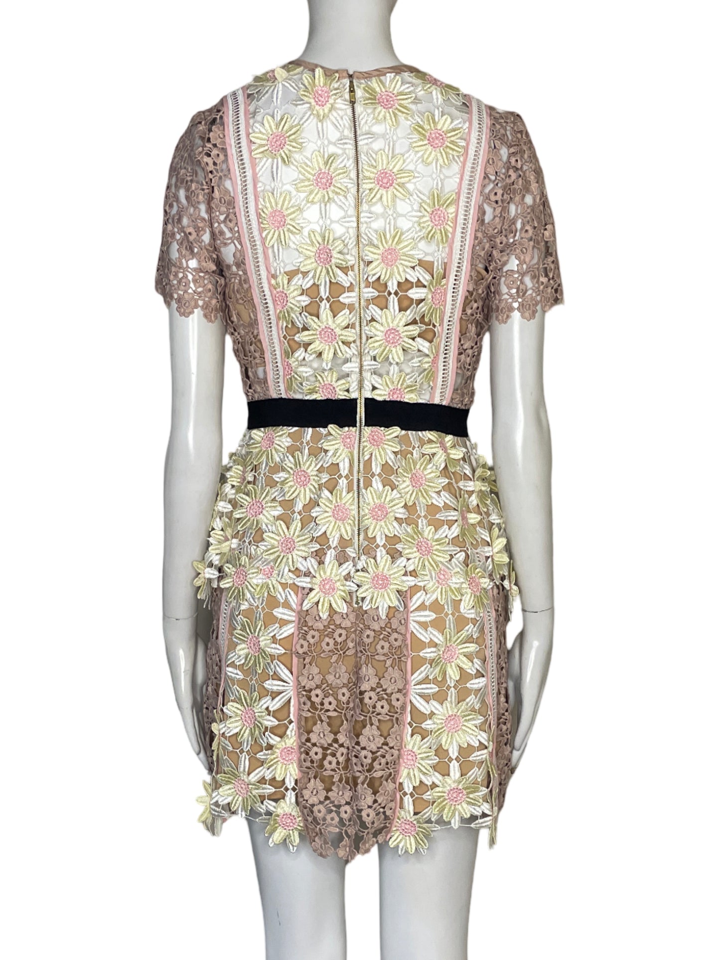 Vestido Self -Portrait Encaje Floral Rosado - Talla 4
