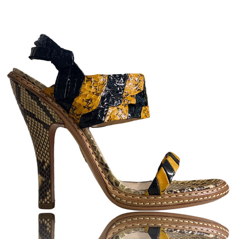 Sandalia Prada Exotic Leather Python Amarillo-Talla 39