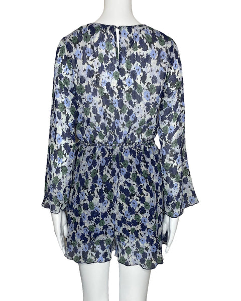 Romper Zara Cuello V Floral Azul-Talla XS