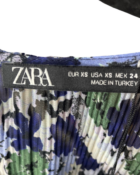Romper Zara Cuello V Floral Azul-Talla XS