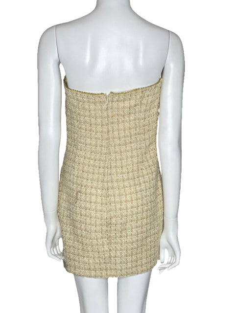 Vestido Eva Franco Strapless Tweed Beige-Talla 6