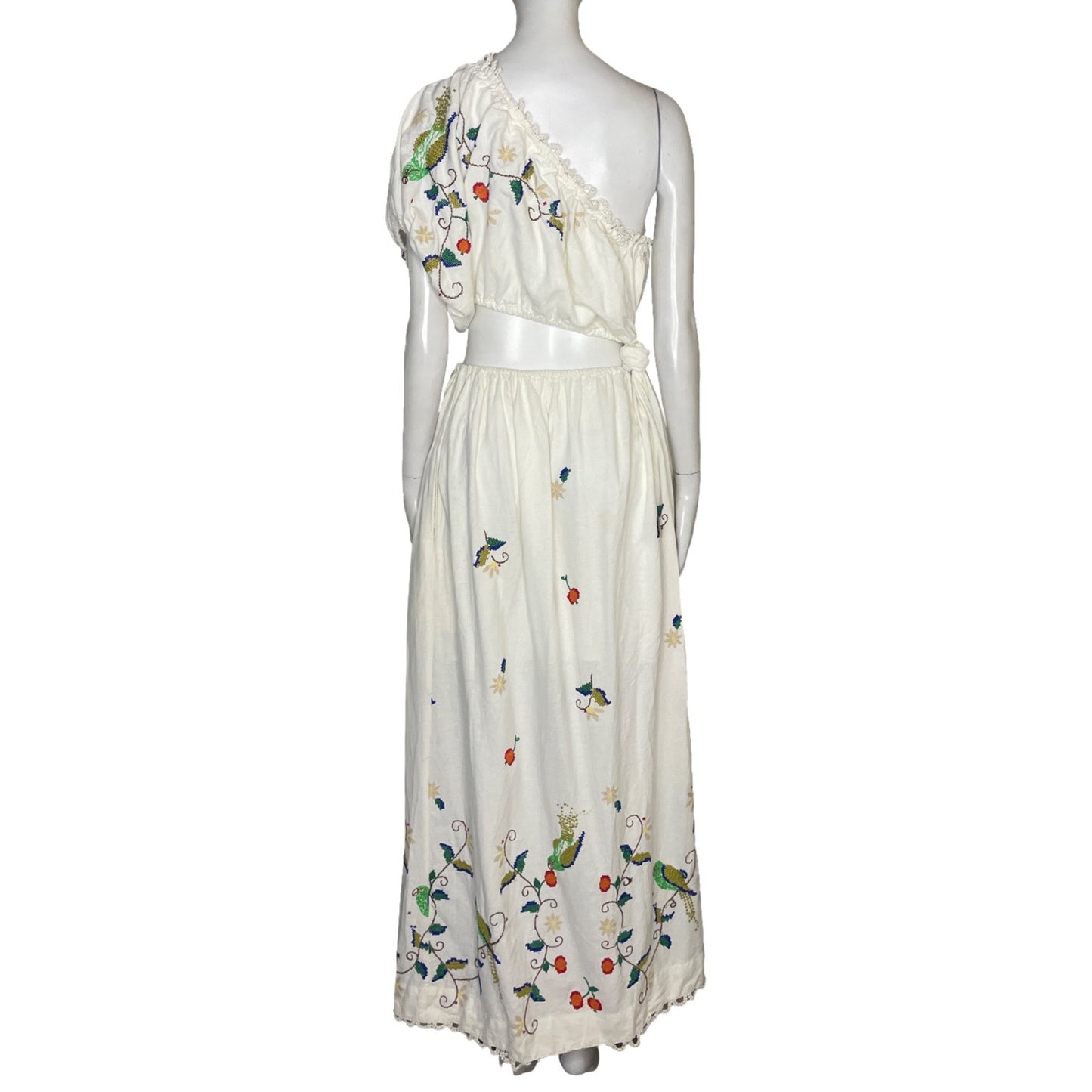 Vestido Farm Rio One Shoulder Bordados Blanco - Talla M