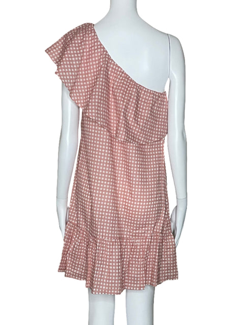 Vestido Cotton:On One Shoulder Cuadros Rosado-Talla S