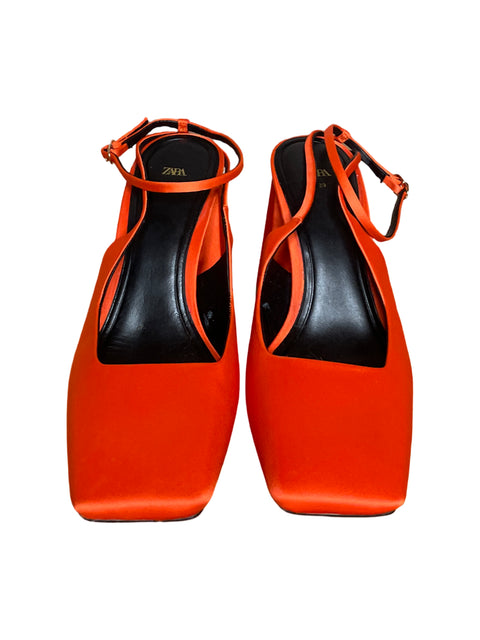 Calzado Zara Heels Satinados Naranja-Talla 39