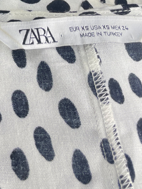 Vestido Zara Cuello V Bolas Blanco - Talla XS