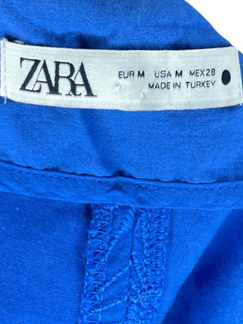 Short Zara Perforado Tiro Alto Azul-Talla M