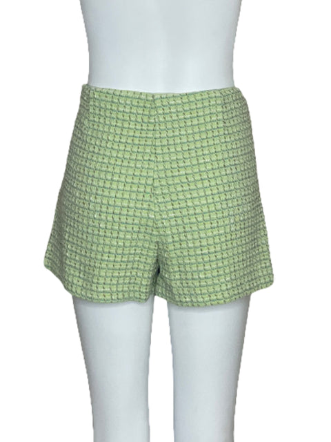 Faldashort Zara Tweed Tiro Alto Verde-Talla L