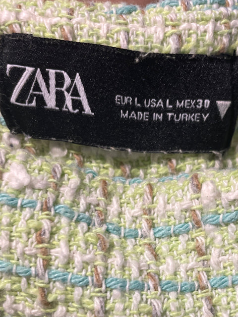 Faldashort Zara Tweed Tiro Alto Verde-Talla L