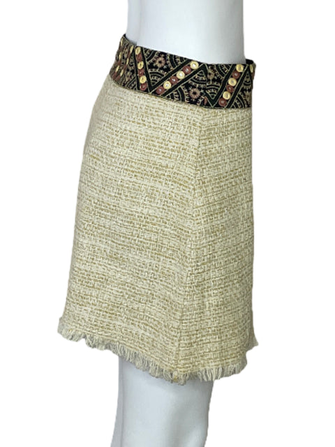 Falda Zara Tweed Bordado Amarillo-Talla S