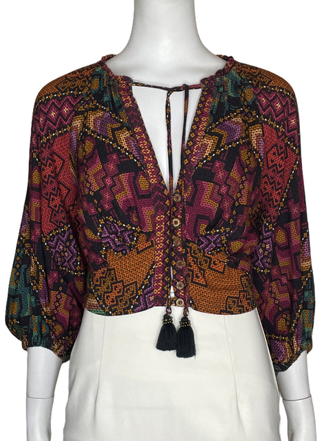Top Farm Botones Estampado Naranja-Talla P