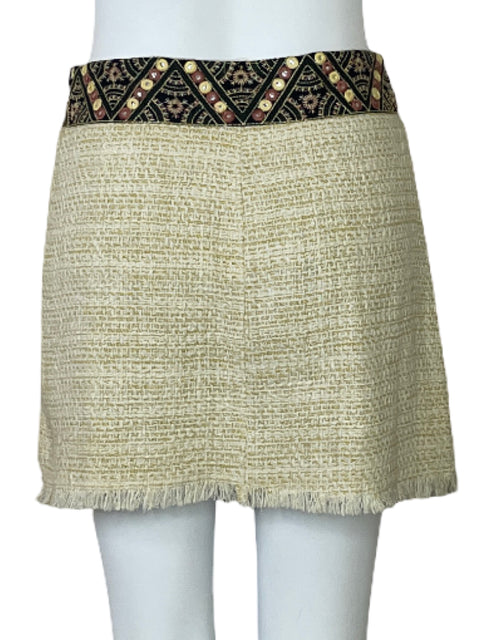 Falda Zara Tweed Bordado Amarillo-Talla S