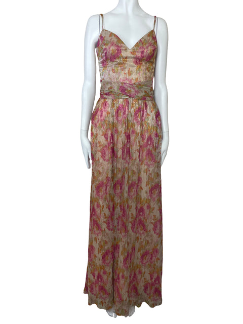 Vestido Dress The Population By Chrissy Gown Floral Metalizada Rosado-Talla S