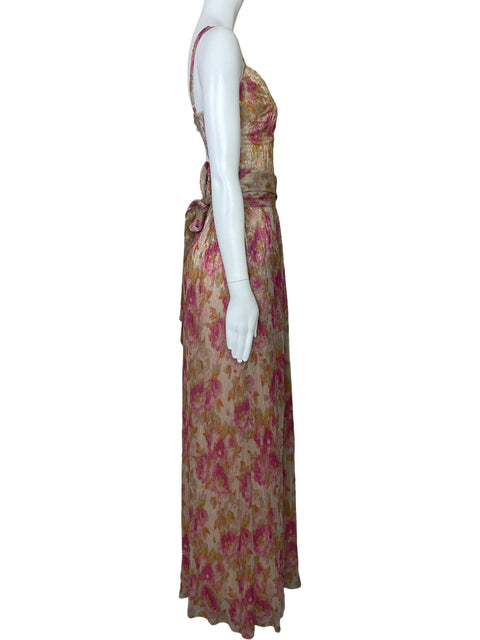 Vestido Dress The Population By Chrissy Gown Floral Metalizada Rosado-Talla S
