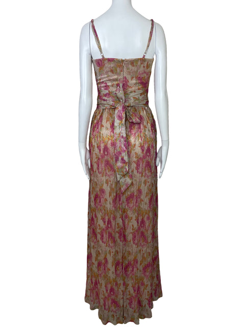 Vestido Dress The Population By Chrissy Gown Floral Metalizada Rosado-Talla S