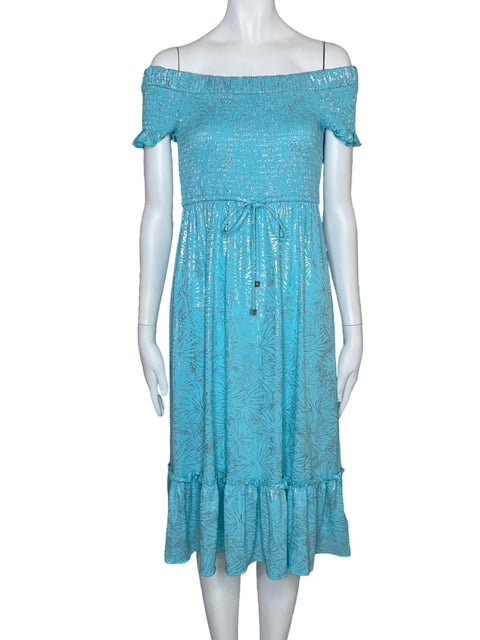 Vestido Michael Kors Off Shoulder Metalizado Azul-Talla S