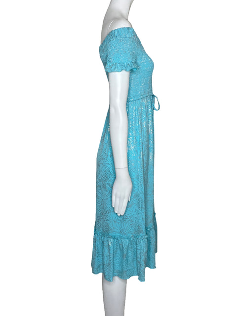 Vestido Michael Kors Off Shoulder Metalizado Azul-Talla S