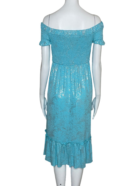 Vestido Michael Kors Off Shoulder Metalizado Azul-Talla S