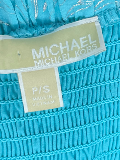 Vestido Michael Kors Off Shoulder Metalizado Azul-Talla S