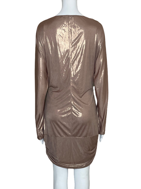 Vestido Jay Godfrey Pliegues Cuello V Beige-Talla 10