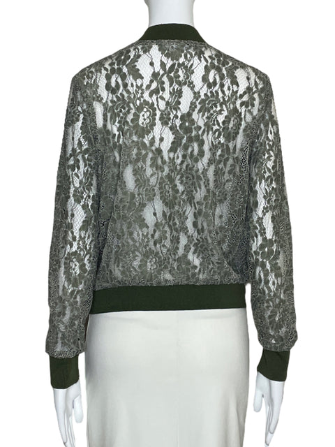 Bomber Zara Encajes Cremallera Verde-Talla M