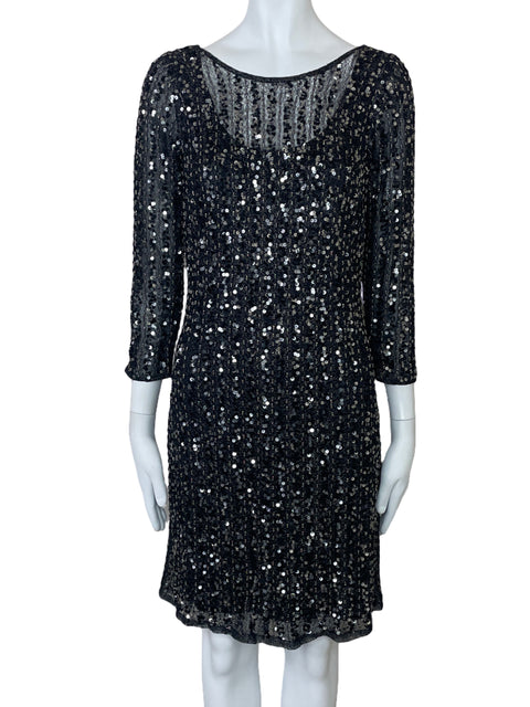 Vestido Aidan Mattox Mangas Lentejuelas Negro-Talla 8