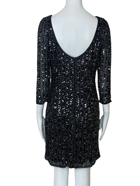 Vestido Aidan Mattox Mangas Lentejuelas Negro-Talla 8