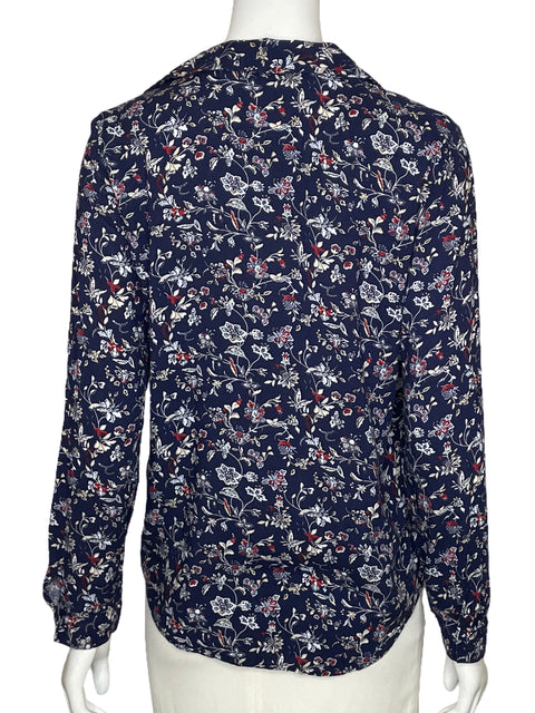 Camisa Zara Floral Bolsillo Azul-Talla XS