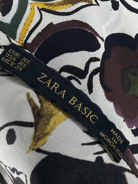 Blusa Zara Estampada Blanco-Talla XS