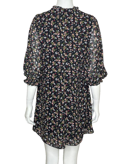 Vestido Zara Floral Escote V Negro-Talla XS