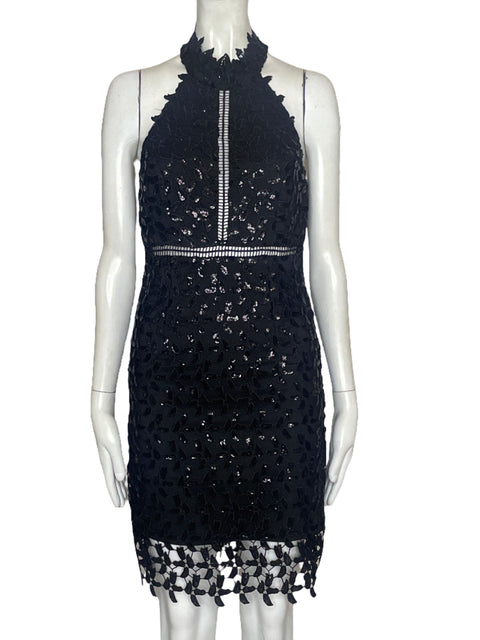 Vestido Bardot Halter Brillante Negro - Talla 4