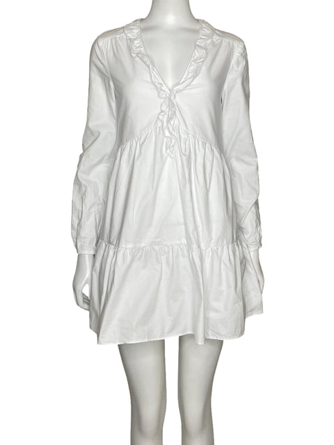Vestido Zara Mini Manga Larga Blanco-Talla XS