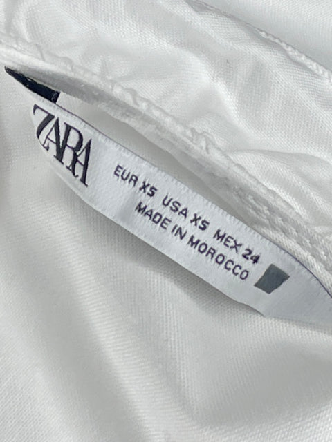 Vestido Zara Mini Manga Larga Blanco-Talla XS